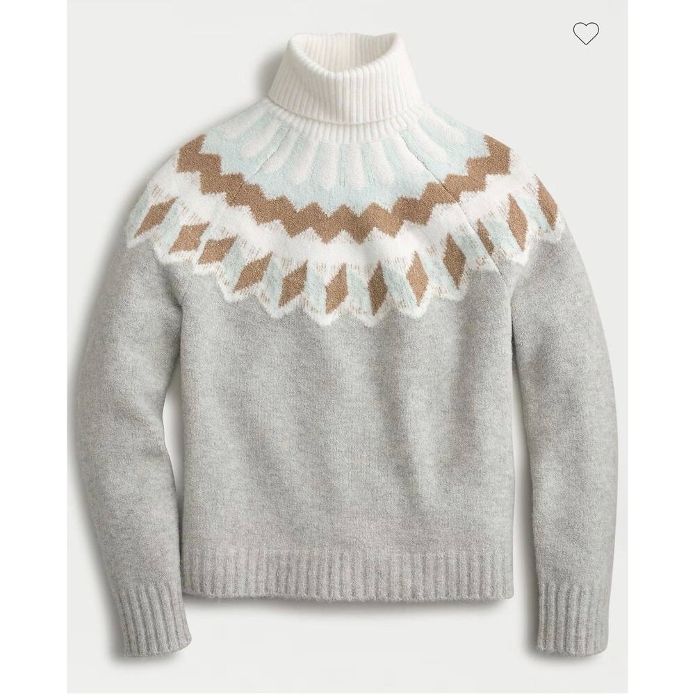 NWOT Women's J.Crew Heather Gray Ivory Fair Isle Turtleneck Women Sweater Small